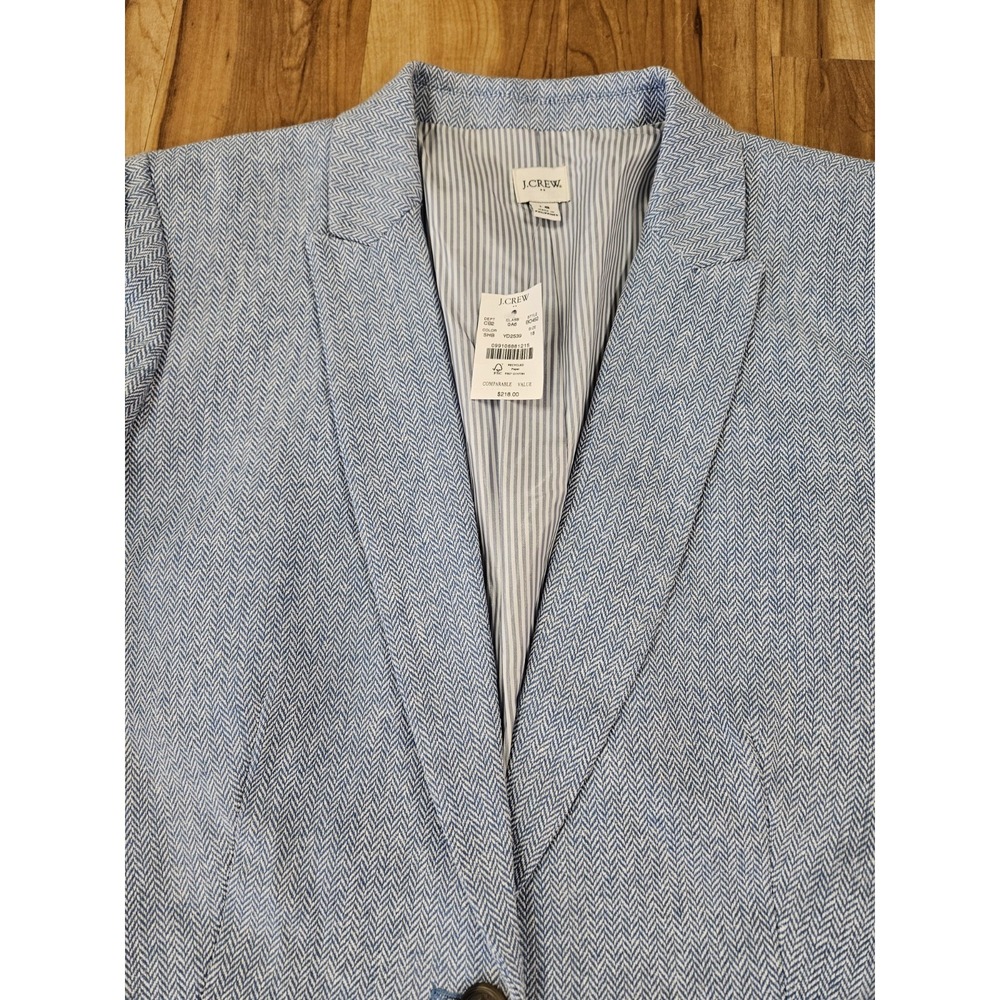 J.Crew Parka Blazer Linen Cotton Blend Womens SZ 18 Blue Herringbone One Button - Picture 6 of 14